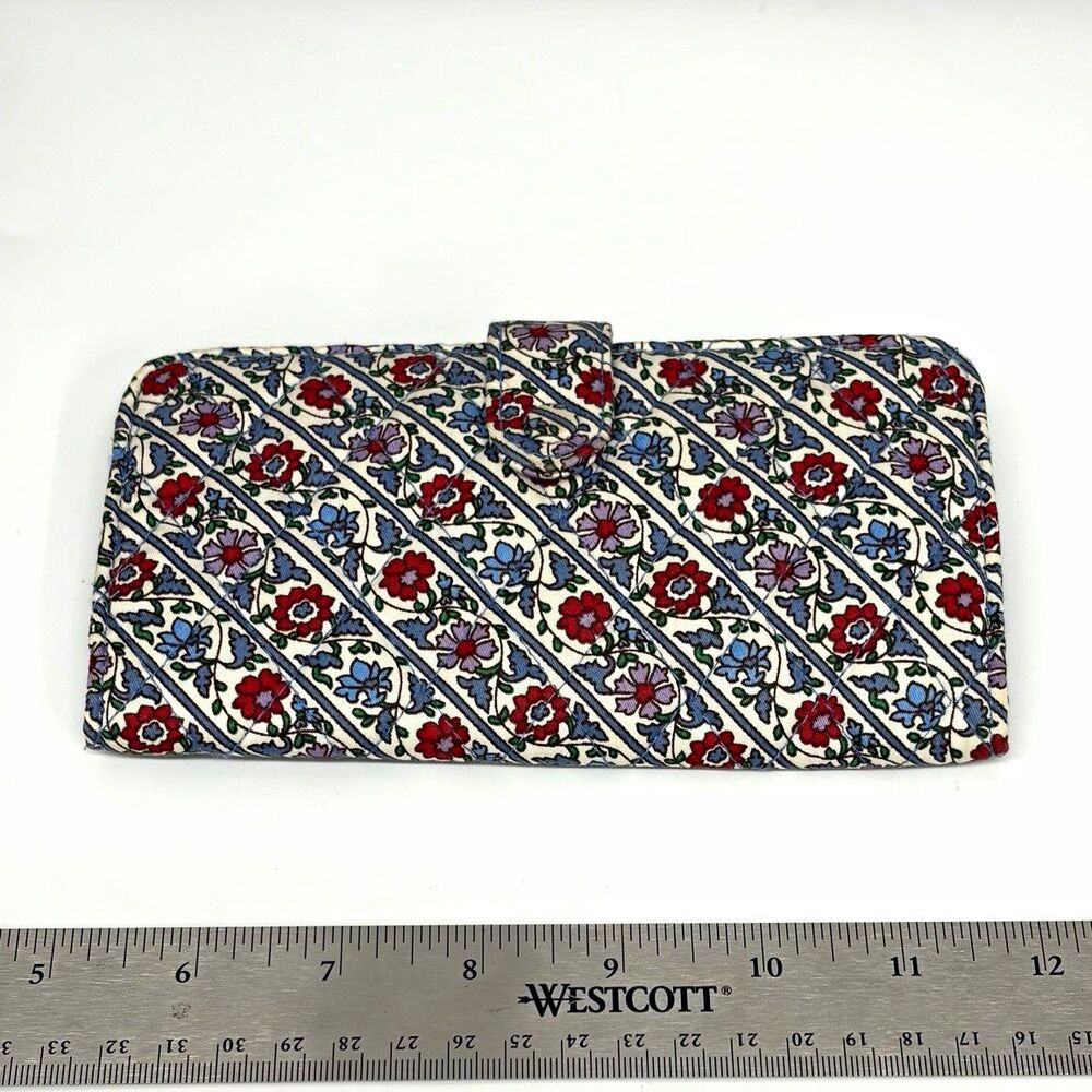 Vera Bradley Bias Mini Vines Ribbons Quilted Snap Tab Wallet Floral Blue